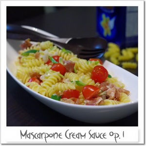 マスカルポーネソース変奏作品1番、～生ハム、トマト、葱～