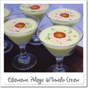 冷製枝豆ポタージュ、トマトクリームと共に